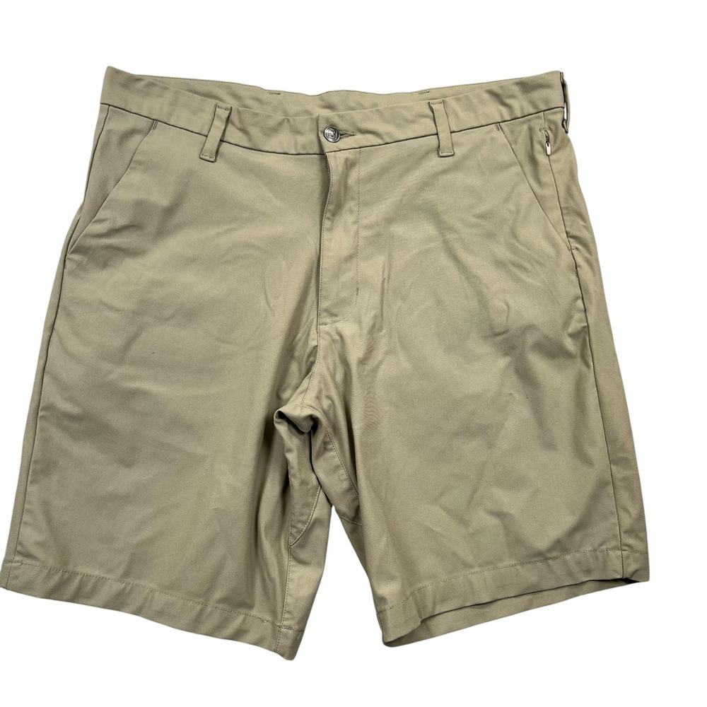 Swiss Tech Performance Shorts Mens 34 Tan Stone Wash Quick Dry Zipper Pocket